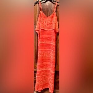 Sanctuary NWOT Orange and White Maxi Dress, Adjustable Straps, Side Slits, XS